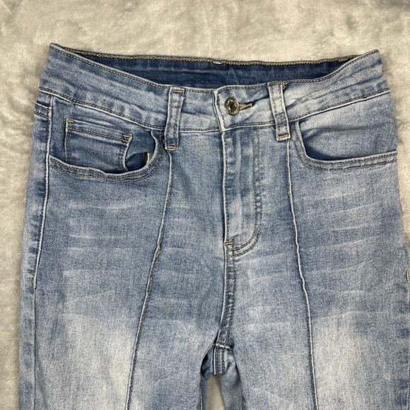 SHEIN Flare Jeans Womens Size 2 XS Light Blue High Rise Front Seam Stretch Denim - Picture 4 of 13
